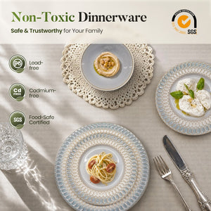 Modern Embossed Porcelain Dinnerware Set Stoneware Plates and Bowls