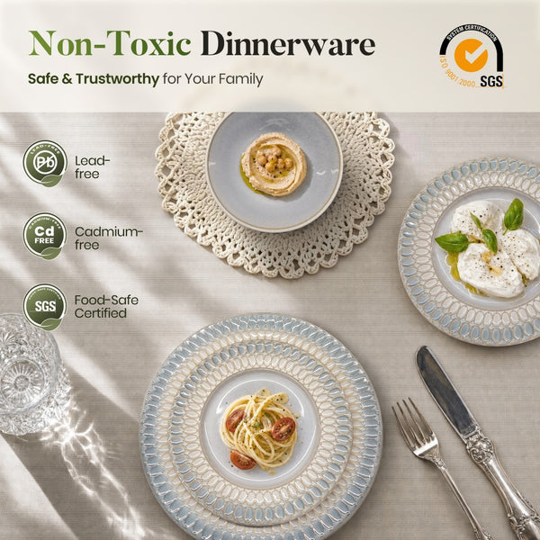 Modern Embossed Porcelain Dinnerware Set Stoneware Plates and Bowls