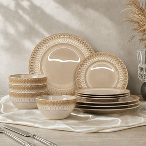 Modern Embossed Porcelain Dinnerware Set Stoneware Plates and Bowls