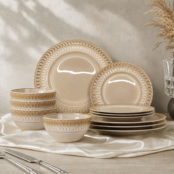 Modern Embossed Porcelain Dinnerware Set Stoneware Plates and Bowls