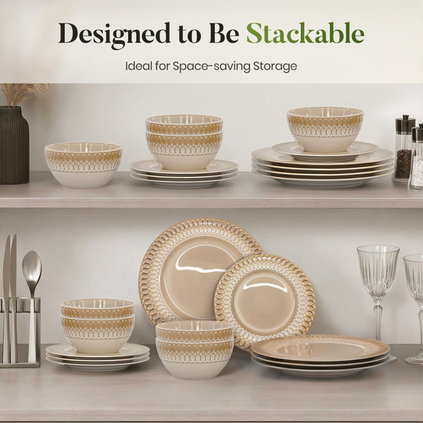 Modern Embossed Porcelain Dinnerware Set Stoneware Plates and Bowls