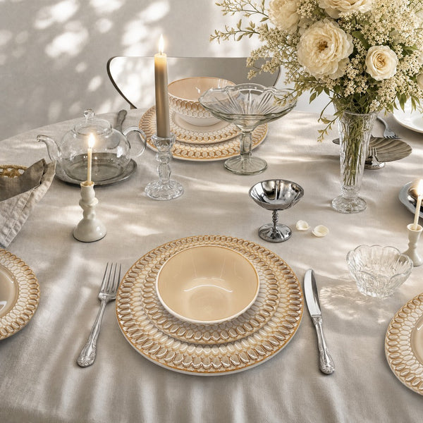 Modern Embossed Porcelain Dinnerware Set Stoneware Plates and Bowls
