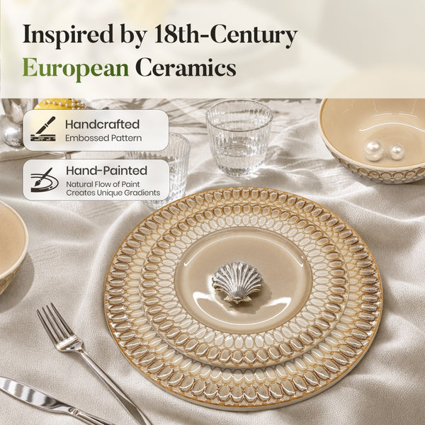 Modern Embossed Porcelain Dinnerware Set Stoneware Plates and Bowls