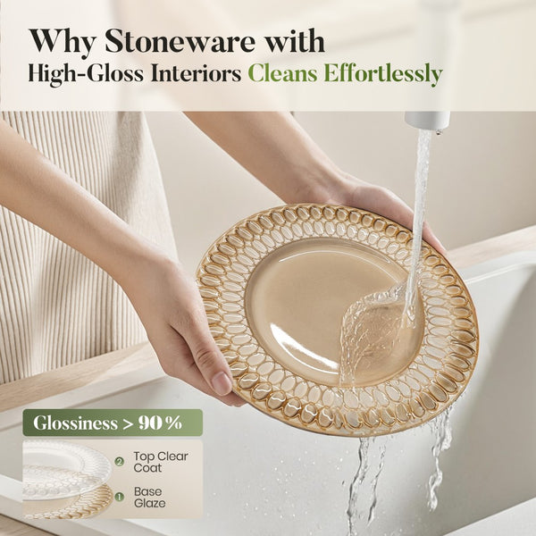 Modern Embossed Porcelain Dinnerware Set Stoneware Plates and Bowls