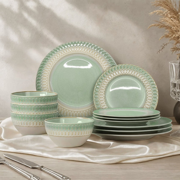 Modern Embossed Porcelain Dinnerware Set Stoneware Plates and Bowls