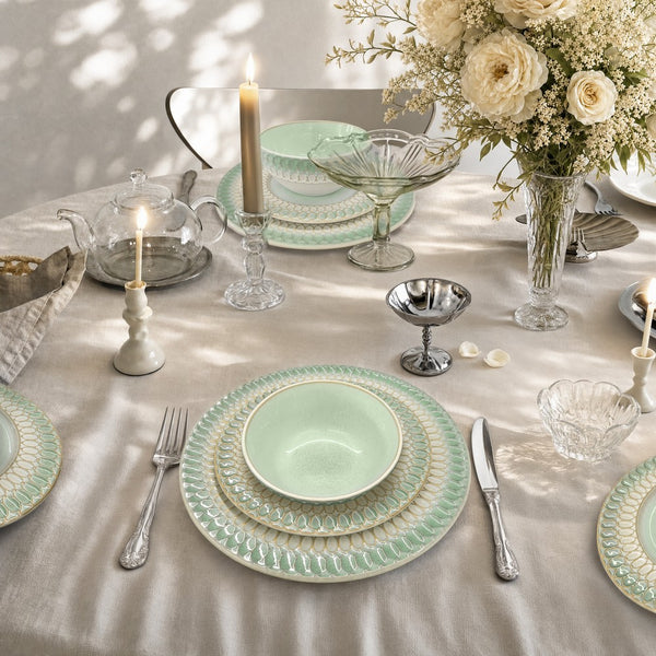 Modern Embossed Porcelain Dinnerware Set Stoneware Plates and Bowls