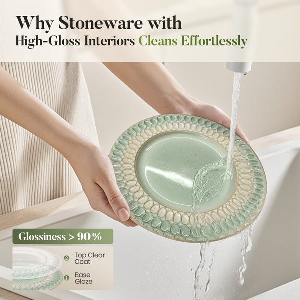 Modern Embossed Porcelain Dinnerware Set Stoneware Plates and Bowls