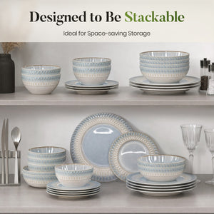 Modern Embossed Porcelain Dinnerware Set Stoneware Plates and Bowls