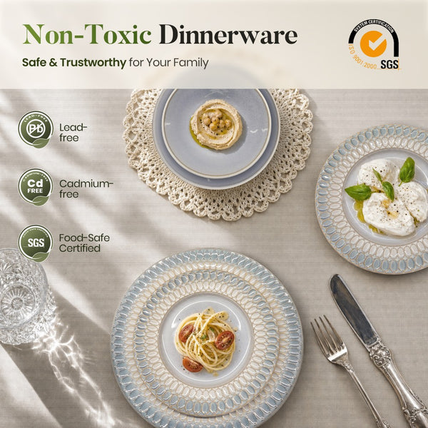 Modern Embossed Porcelain Dinnerware Set Stoneware Plates and Bowls