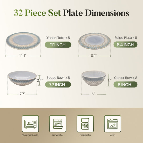 Modern Embossed Porcelain Dinnerware Set Stoneware Plates and Bowls