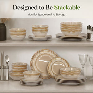 Modern Embossed Porcelain Dinnerware Set Stoneware Plates and Bowls