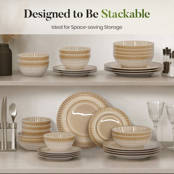 Modern Embossed Porcelain Dinnerware Set Stoneware Plates and Bowls