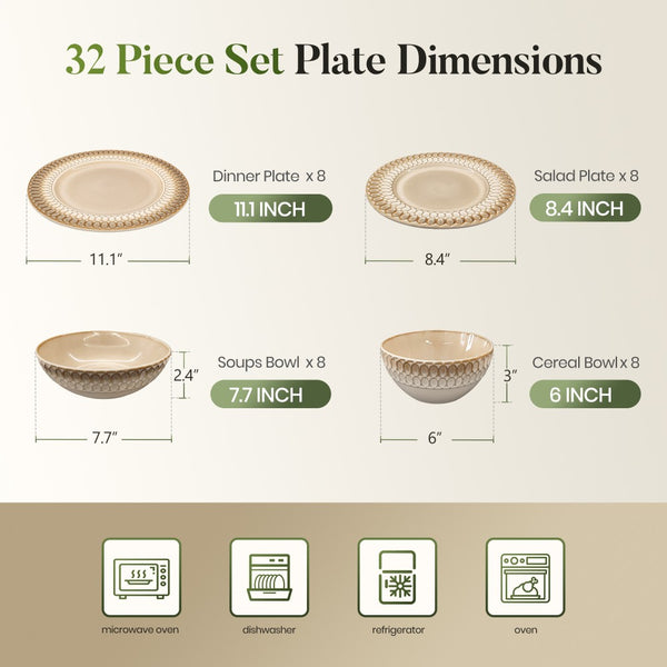 Modern Embossed Porcelain Dinnerware Set Stoneware Plates and Bowls