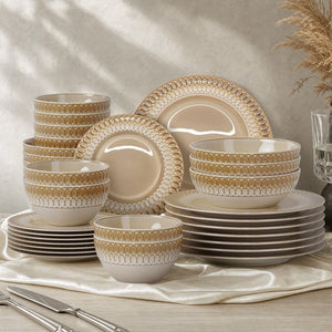 Modern Embossed Porcelain Dinnerware Set Stoneware Plates and Bowls