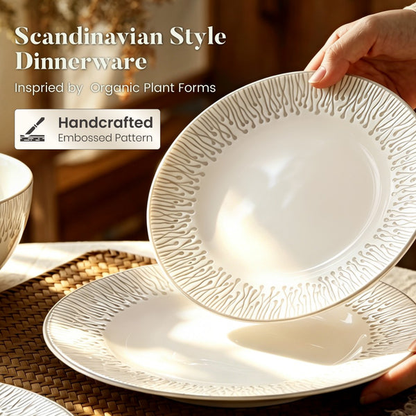 Scandinavian Style 24 Piece Stoneware Dinnerware Set for 8 with Reactive Glaze