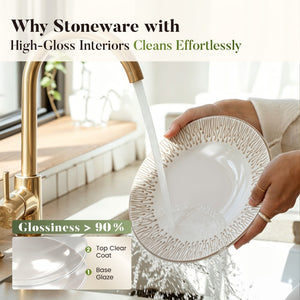 Scandinavian Style 24 Piece Stoneware Dinnerware Set for 8 with Reactive Glaze