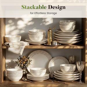 Scandinavian Style 24 Piece Stoneware Dinnerware Set for 8 with Reactive Glaze