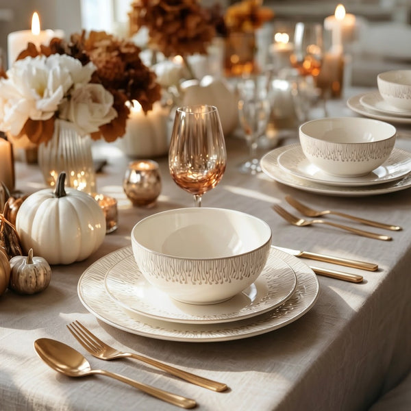 Scandinavian Style 24 Piece Stoneware Dinnerware Set for 8 with Reactive Glaze
