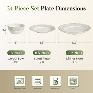 Scandinavian Style 24 Piece Stoneware Dinnerware Set for 8 with Reactive Glaze