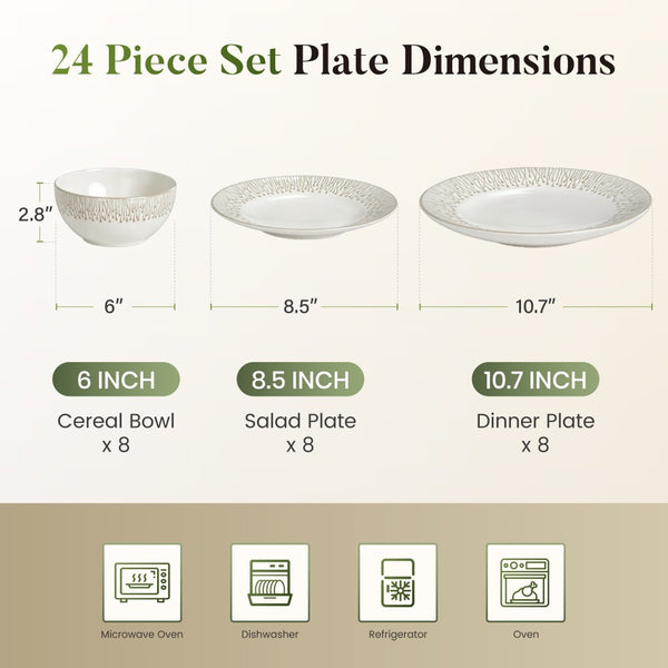 Scandinavian Style 24 Piece Stoneware Dinnerware Set for 8 with Reactive Glaze