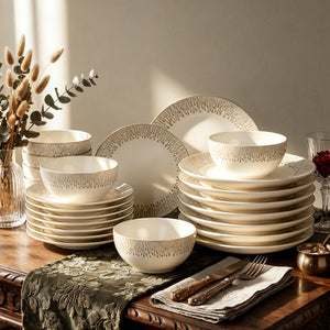 Scandinavian Style 24 Piece Stoneware Dinnerware Set for 8 with Reactive Glaze