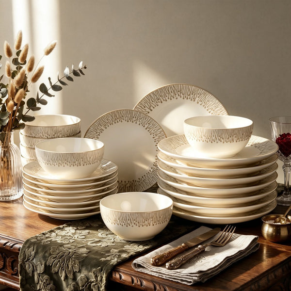 Scandinavian Style 24 Piece Stoneware Dinnerware Set for 8 with Reactive Glaze