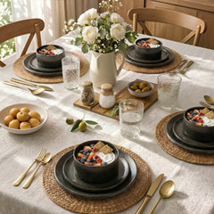 12 Pieces Reactive Glaze Stoneware Dinnerware Set in Matte Black
