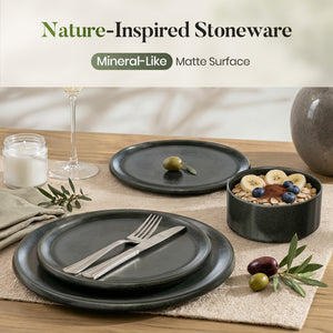 12 Pieces Reactive Glaze Stoneware Dinnerware Set in Matte Black