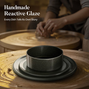 12 Pieces Reactive Glaze Stoneware Dinnerware Set in Matte Black