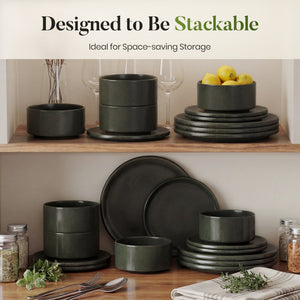 12 Pieces Reactive Glaze Stoneware Dinnerware Set in Matte Black