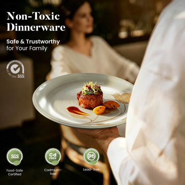 12 Pieces Organic Stoneware Dinnerware Set with Botanical Patterns