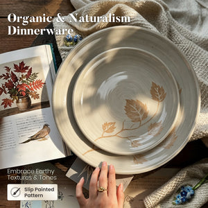 12 Pieces Organic Stoneware Dinnerware Set with Botanical Patterns