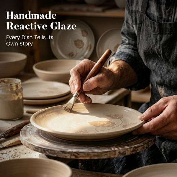 12 Pieces Organic Stoneware Dinnerware Set with Botanical Patterns