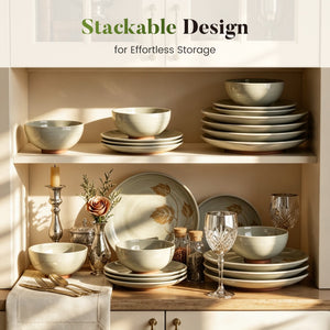 12 Pieces Organic Stoneware Dinnerware Set with Botanical Patterns