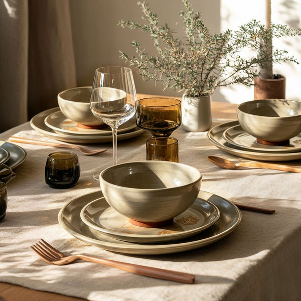 12 Pieces Organic Stoneware Dinnerware Set with Botanical Patterns