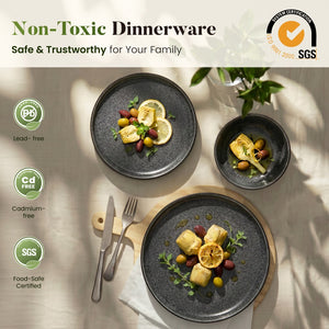Vertical Ribbed Stoneware Dinnerware Set with Reactive Glaze Finish