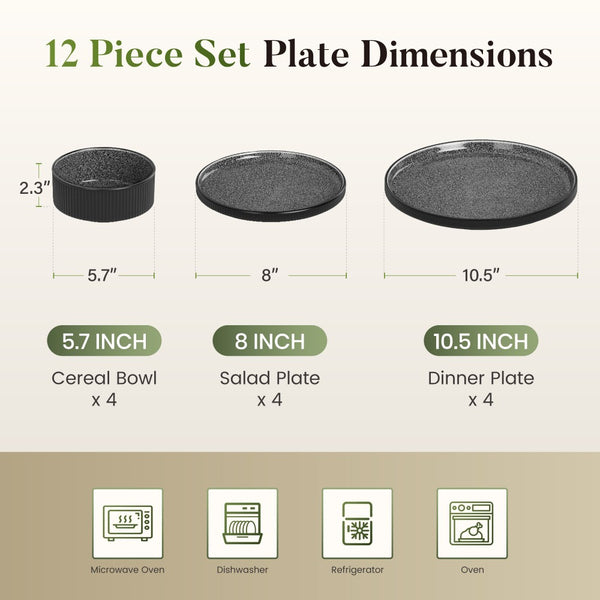 Vertical Ribbed Stoneware Dinnerware Set with Reactive Glaze Finish