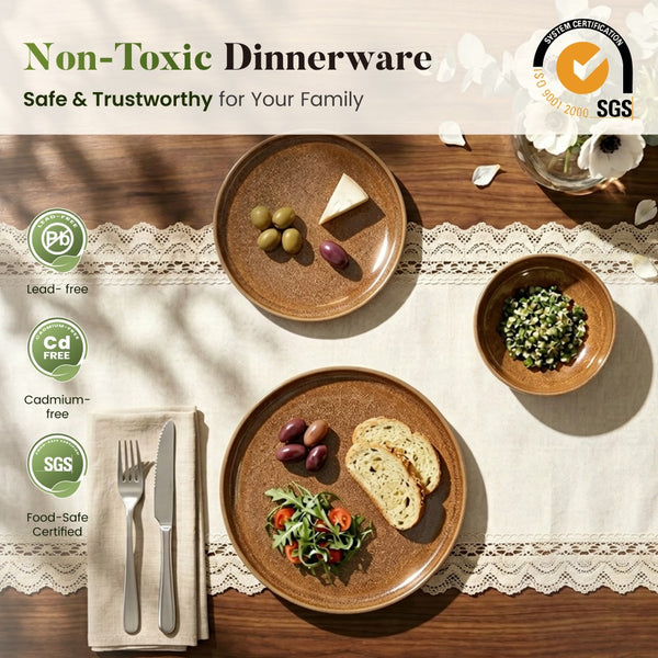 Vertical Ribbed Stoneware Dinnerware Set with Reactive Glaze Finish