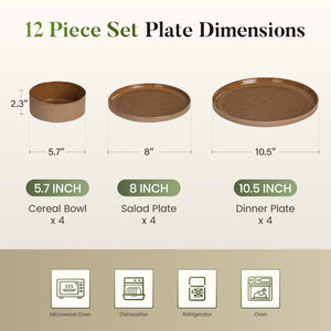 Vertical Ribbed Stoneware Dinnerware Set with Reactive Glaze Finish