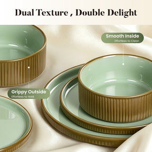 Vertical Ribbed Stoneware Dinnerware Set with Reactive Glaze Finish