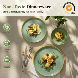 Vertical Ribbed Stoneware Dinnerware Set with Reactive Glaze Finish