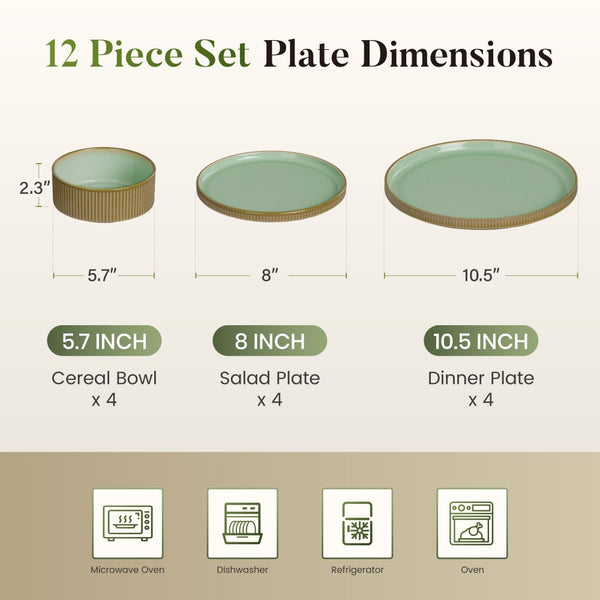 Vertical Ribbed Stoneware Dinnerware Set with Reactive Glaze Finish