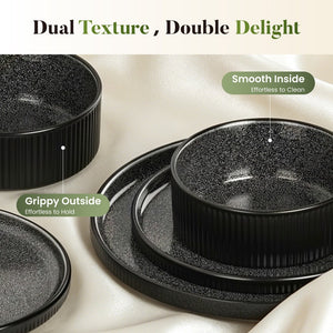 Vertical Ribbed Stoneware Dinnerware Set with Reactive Glaze Finish