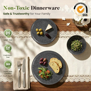 Vertical Ribbed Stoneware Dinnerware Set with Reactive Glaze Finish