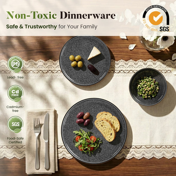 Vertical Ribbed Stoneware Dinnerware Set with Reactive Glaze Finish