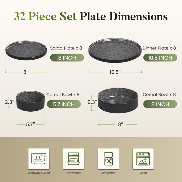 Vertical Ribbed Stoneware Dinnerware Set with Reactive Glaze Finish