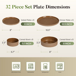 Vertical Ribbed Stoneware Dinnerware Set with Reactive Glaze Finish