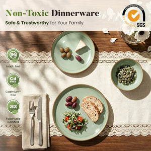 Vertical Ribbed Stoneware Dinnerware Set with Reactive Glaze Finish