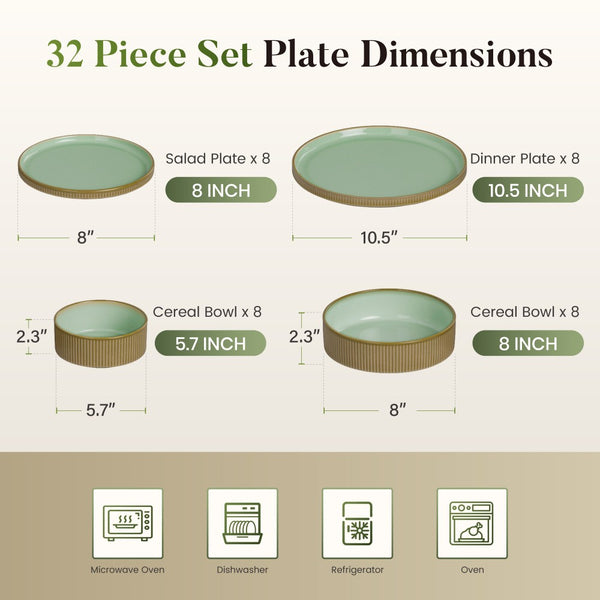 Vertical Ribbed Stoneware Dinnerware Set with Reactive Glaze Finish
