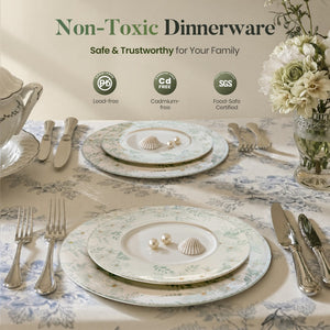 12 Pieces Floral Embossed Porcelain Bone China Dinnerware Set